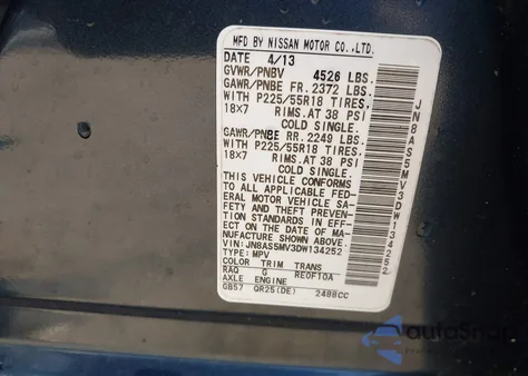 2013 Nissan Rogue Sv W/Sl Pkg from USA, damaged, VIN JN8AS5MV3DW134252